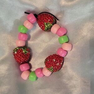 Strawberry pastel rhinestone kandi bracelet pink red green xs s size Rave scene